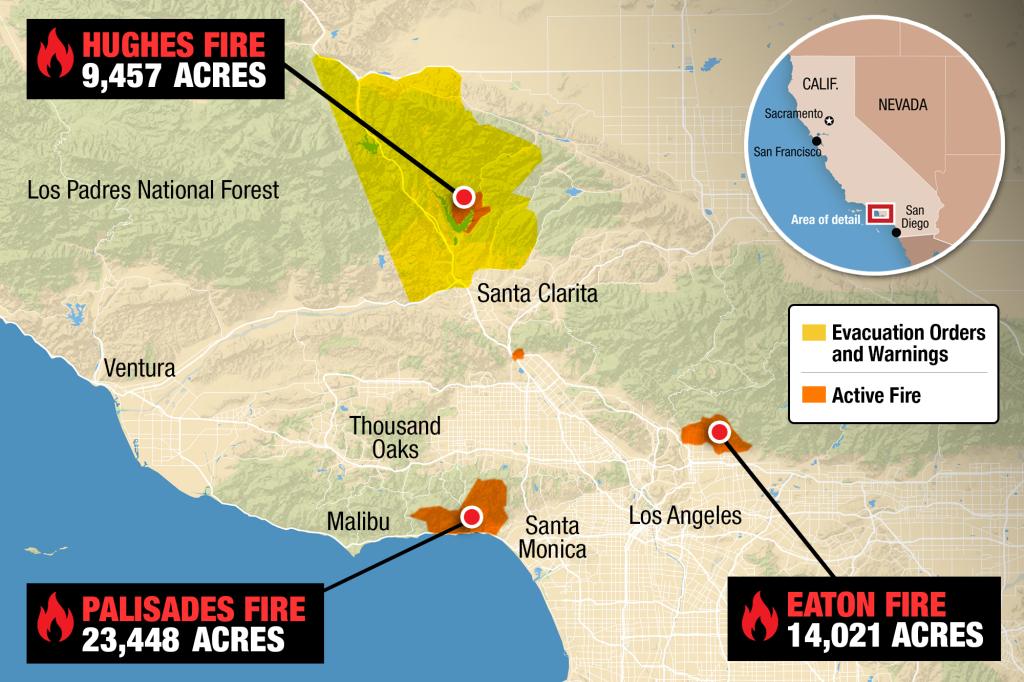 Hughes Fireplace rages as new blaze erupts close to busy 405 Freeway