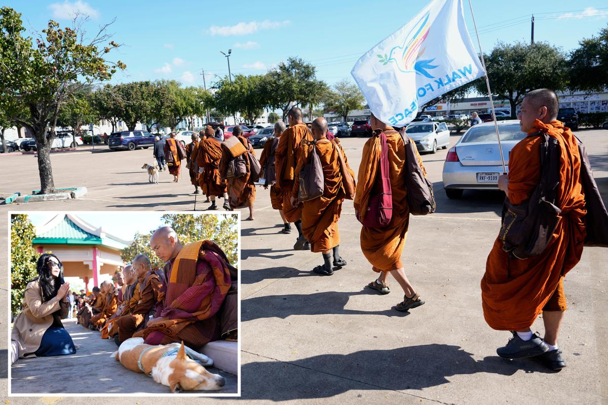 Buddhist monks resume 2,300-mile peace stroll after Texas site visitors accident causes ‘substantial’ accidents